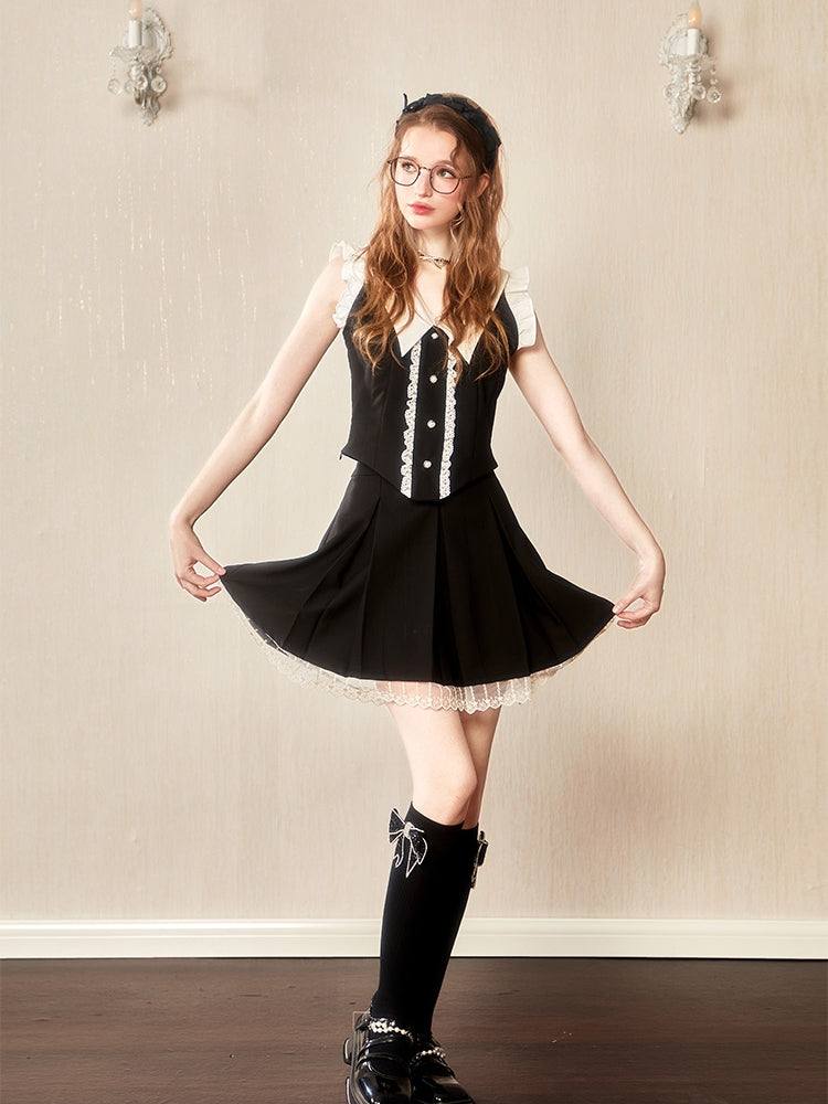 Spitze Chic Frill Monotone Weste & Minirocke