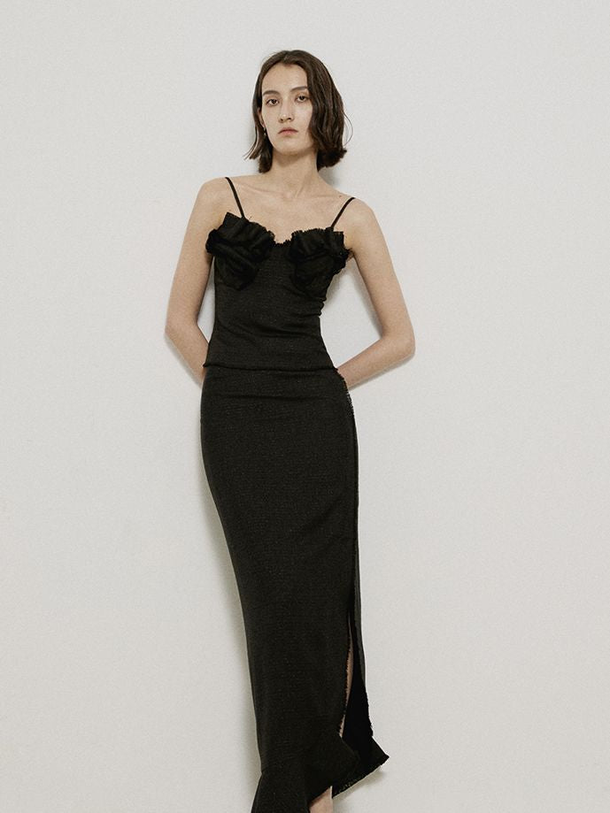 Plain Asymmetry Slit Long-Skirt