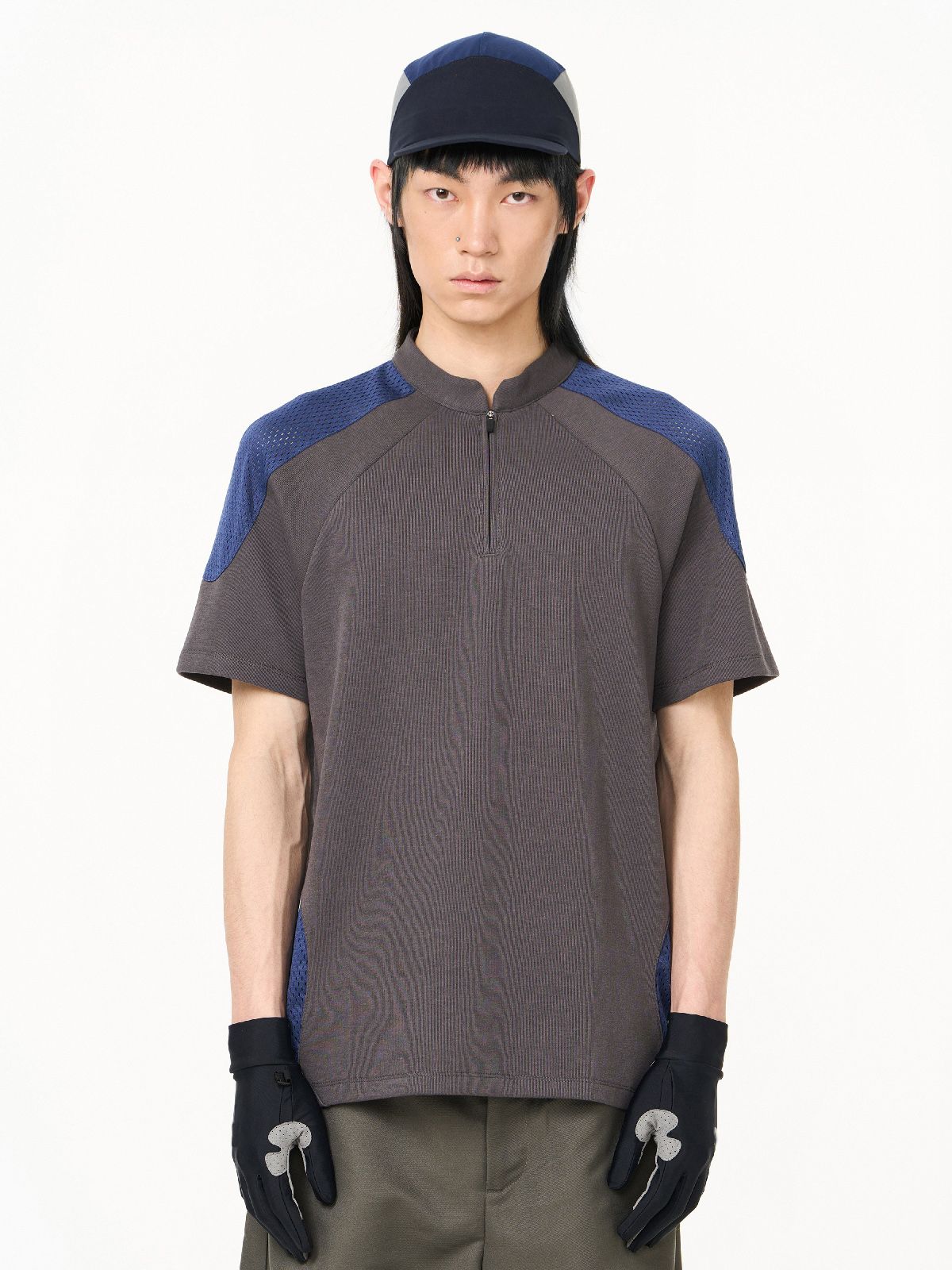 Bi-color Retro Zip Mao-color Casual Tops
