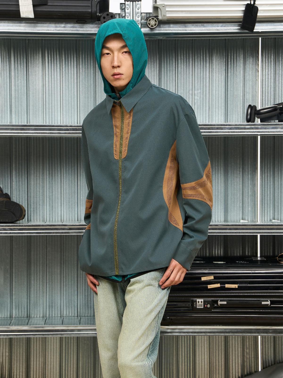 레트로 빈티지 캐주얼 지퍼 대비 재킷