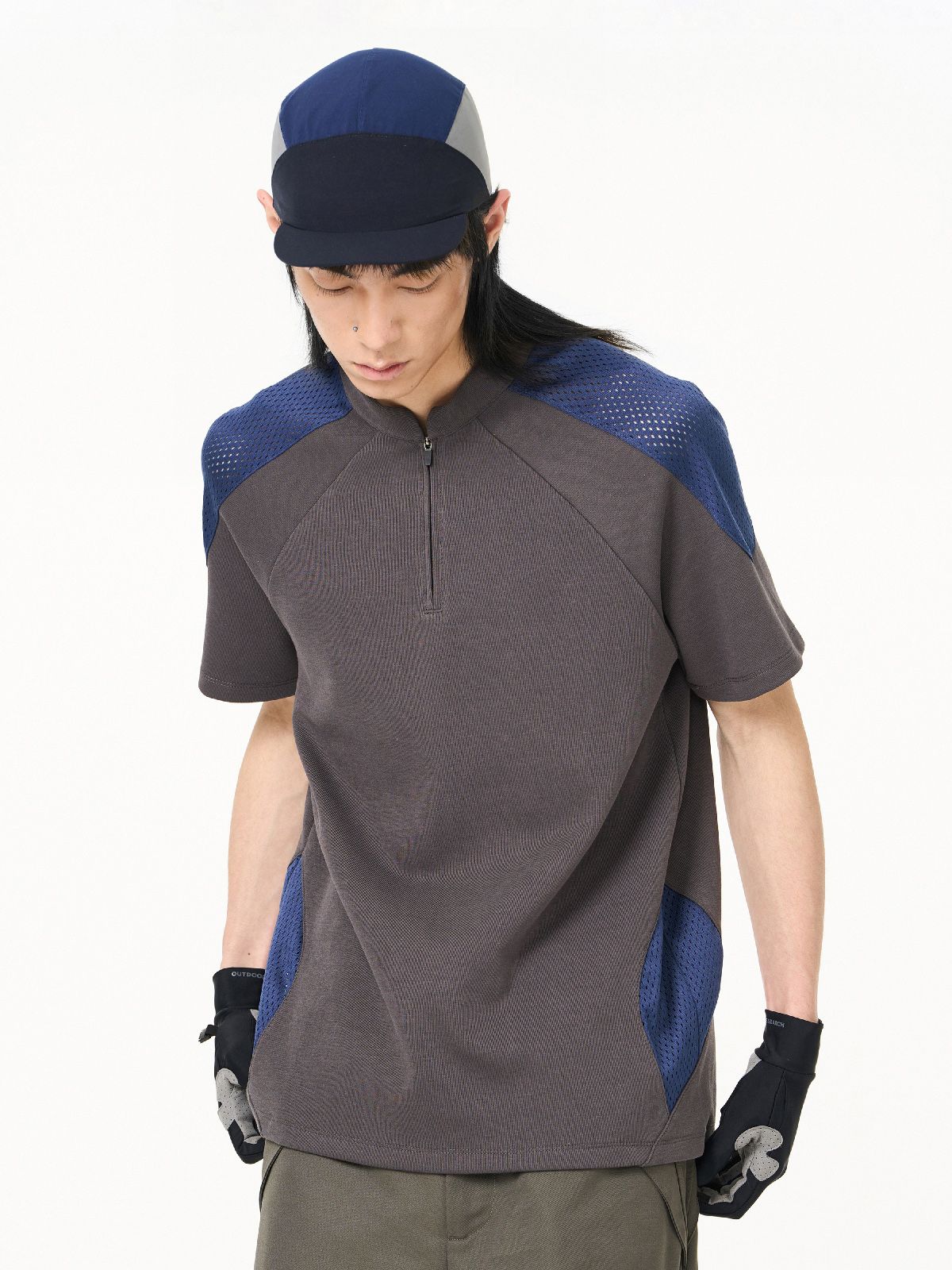 Bi-color Retro Zip Mao-color Casual Tops