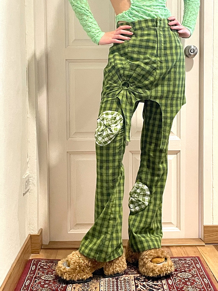 Rose Flower Checked Girly Nichi Pants