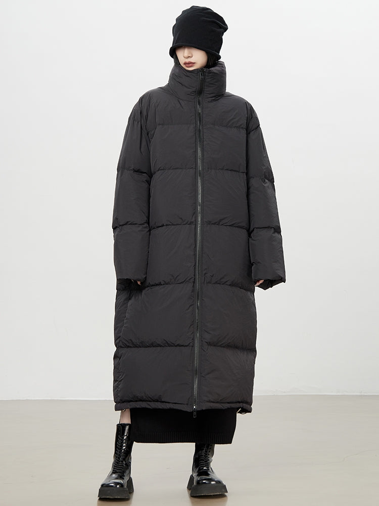 Stand-Neck Plain Long-Coat Down-Coat