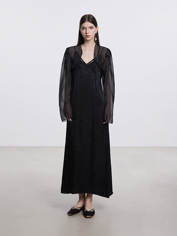 One-Piece & Cardigan Embroidery Sheer Elegant Set-Up