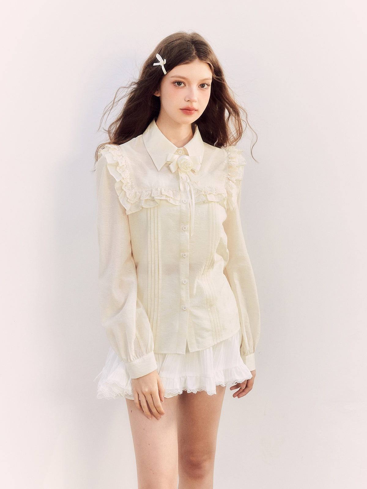Rose Frill Big-Collar Retro Blouse