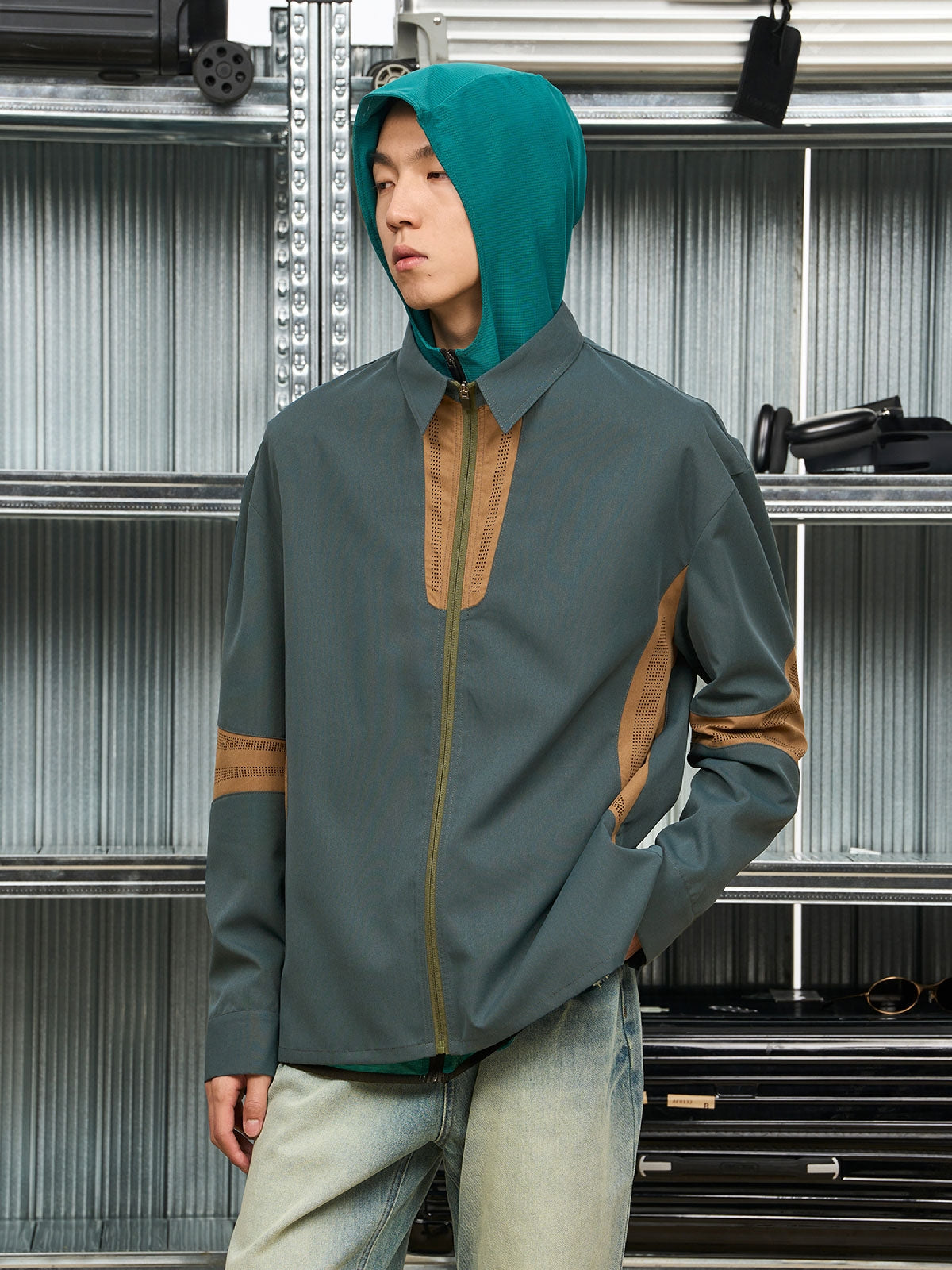 레트로 빈티지 캐주얼 지퍼 대비 재킷