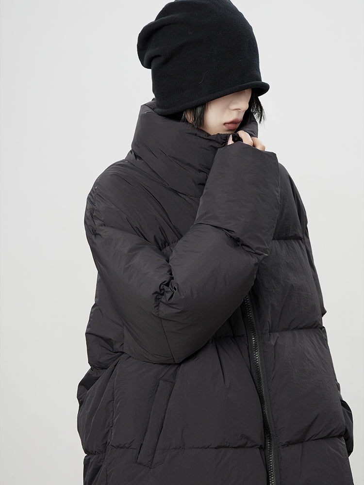 Stand-Neck Plain Long-Coat Down-Coat