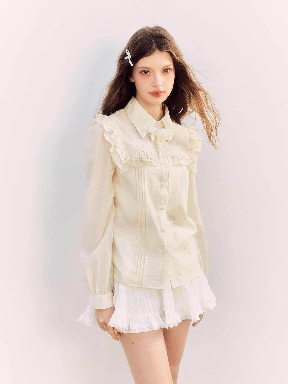 Rose Frill Big-Collar Retro Blouse