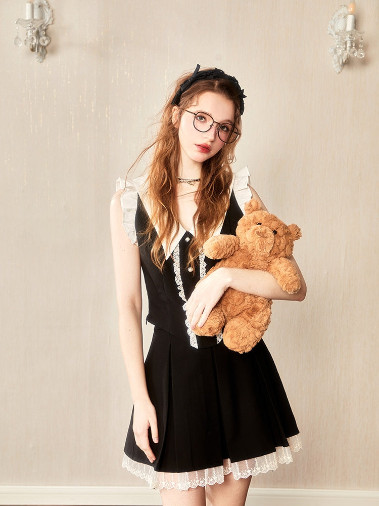 Spitze Chic Frill Monotone Weste & Minirocke