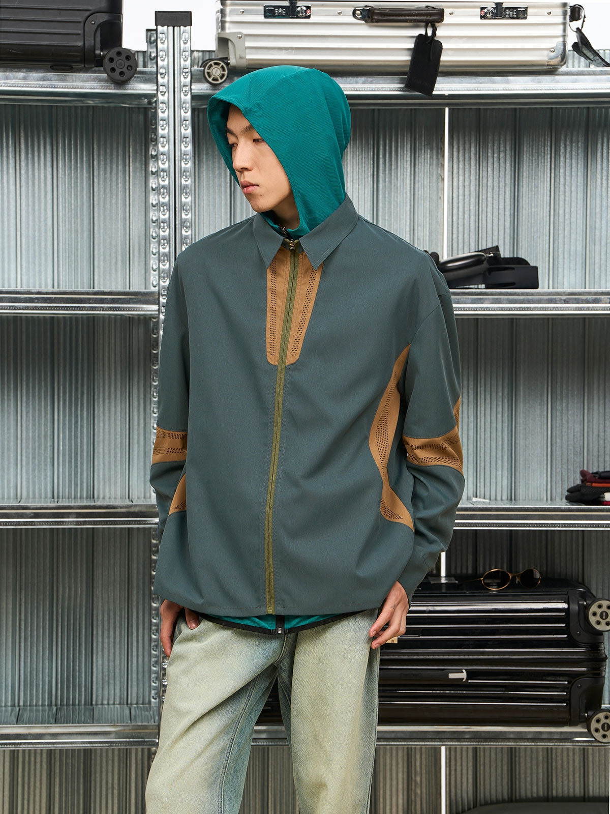 레트로 빈티지 캐주얼 지퍼 대비 재킷