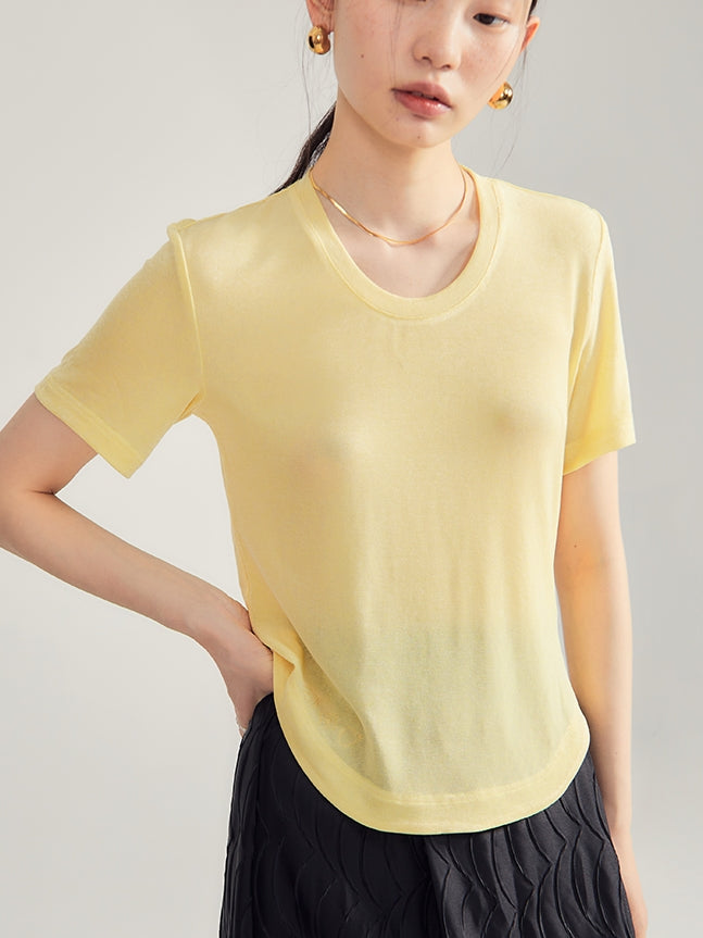 Simple Natural Crew-Neck Plain T-Shirt&Long-Skirt