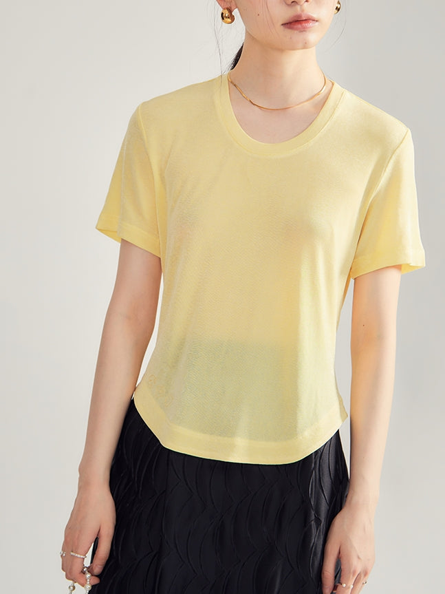 Simple Natural Crew-Neck Plain T-Shirt&Long-Skirt