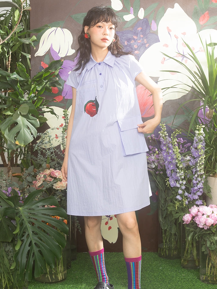 Stickerei Apfel Retro Flare Shirt-ein-Stück