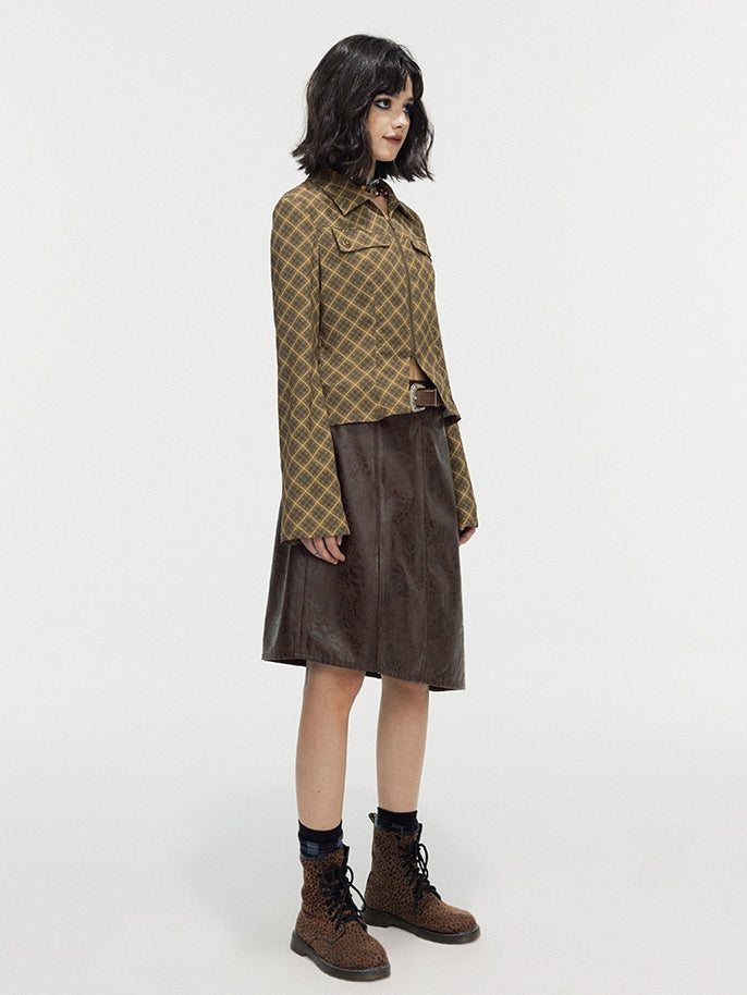 Leather Lace Asymmetry Middle Skirt