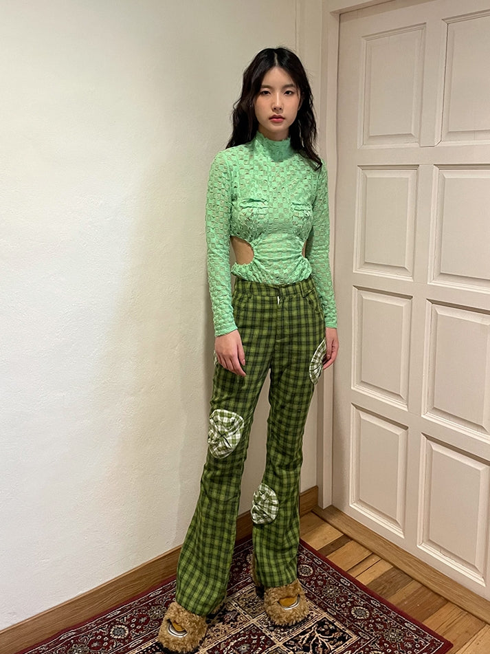 Rose Flower Checked Girly Nichi Pants