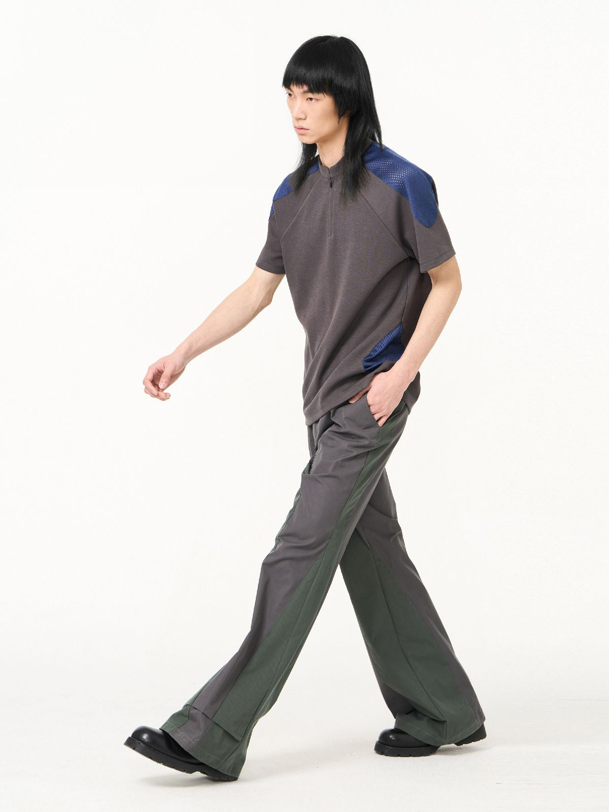 Bi-color Retro Zip Mao-color Casual Tops