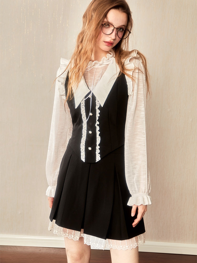 Spitze Chic Frill Monotone Weste & Minirocke