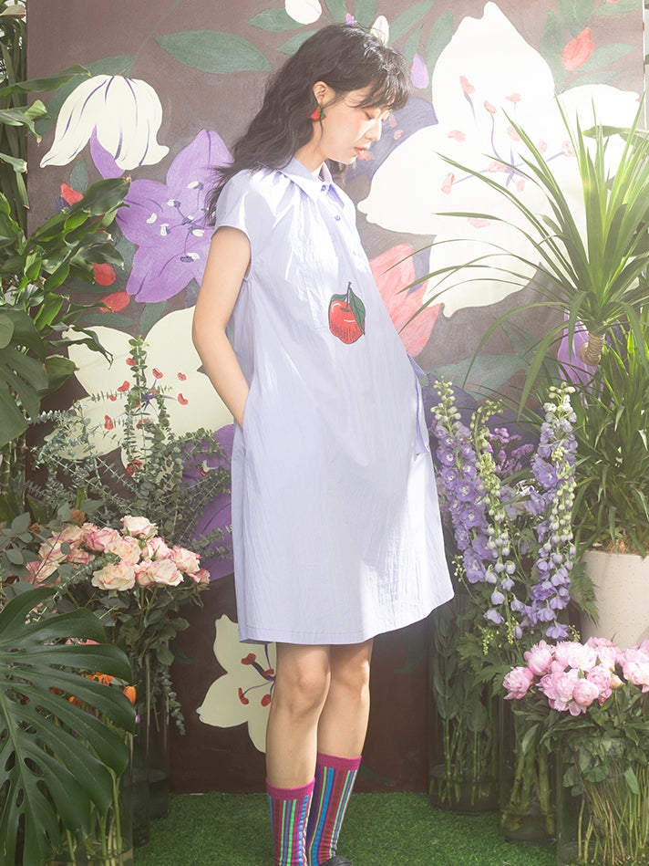 Stickerei Apfel Retro Flare Shirt-ein-Stück