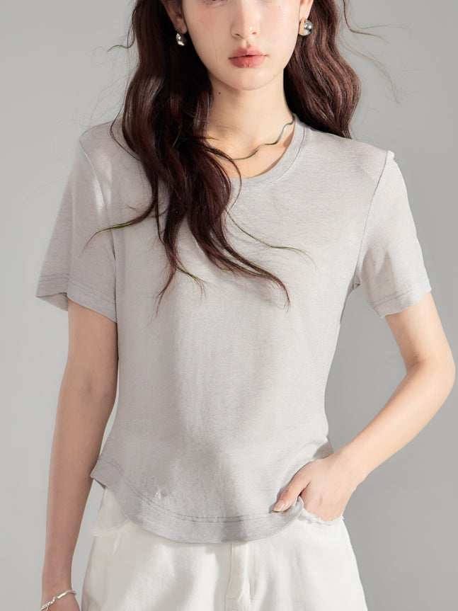 Simple Natural Crew-Neck Plain T-Shirt&Long-Skirt