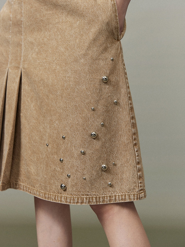 Rhinestone Falre Tassel Denim-Skirt