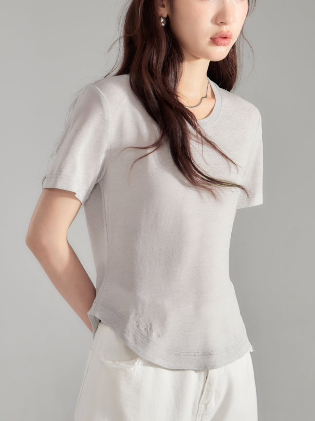 Simple Natural Crew-Neck Plain T-Shirt&Long-Skirt
