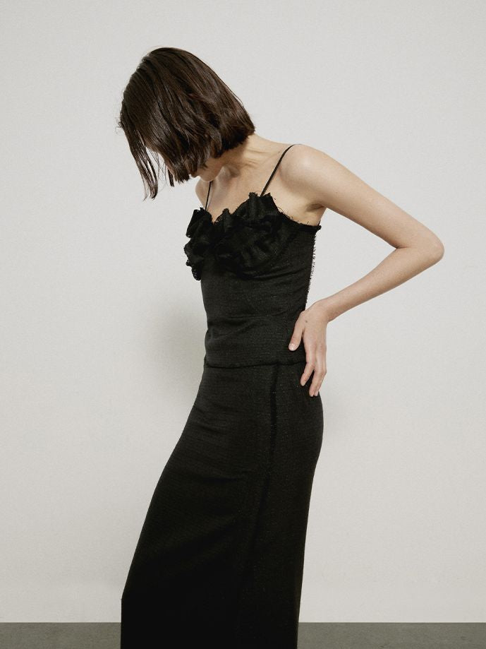 Plain Asymmetry Slit Long-Skirt