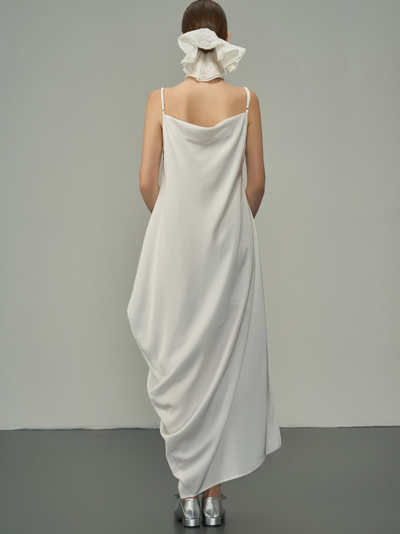 Glossy Asymmetry Drape Elegant Camisole Long-One-Piece