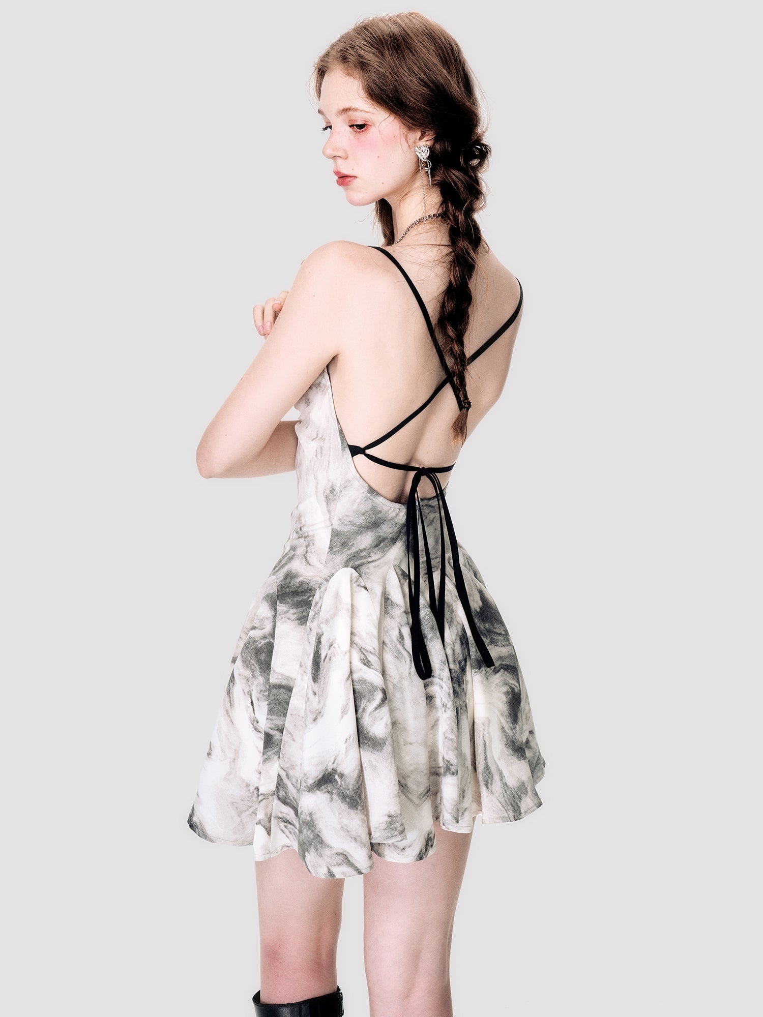 Tie-Dye Marble Back-Open Chic Fluffily Mini-One-Piece
