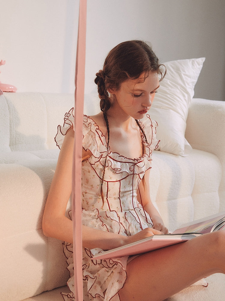 비대칭 프러플 여자 꽃 원피스