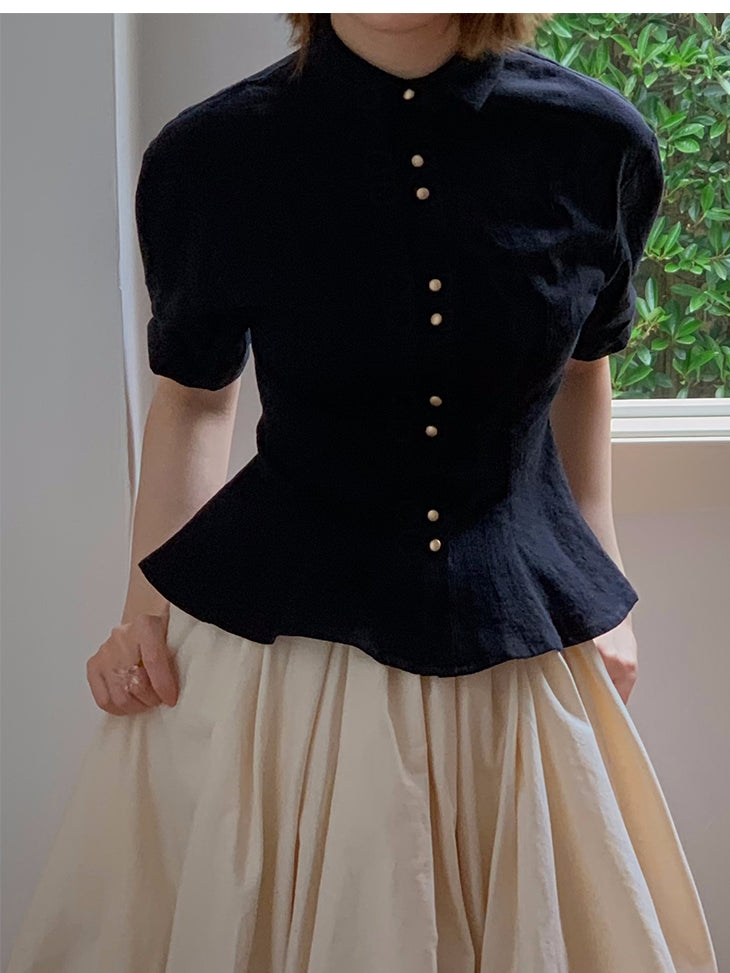 Natural Layered Simple Flare-Blouse&Gilet