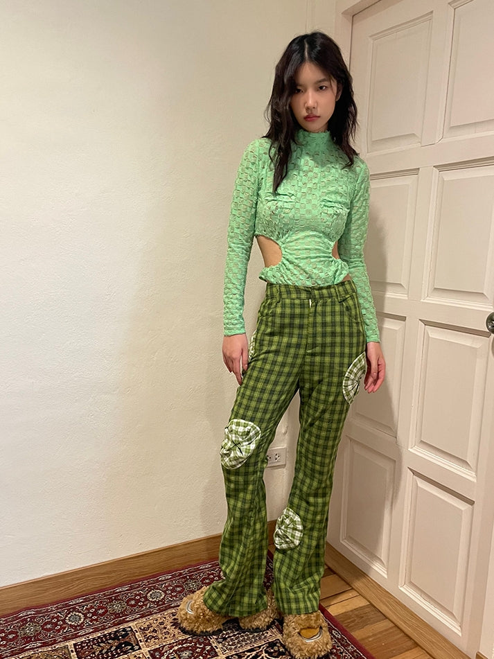 Rose Flower Checked Girly Nichi Pants