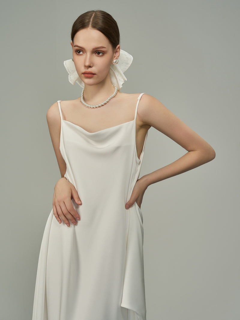 Glossy Asymmetry Drape Elegant Camisole Long-One-Piece