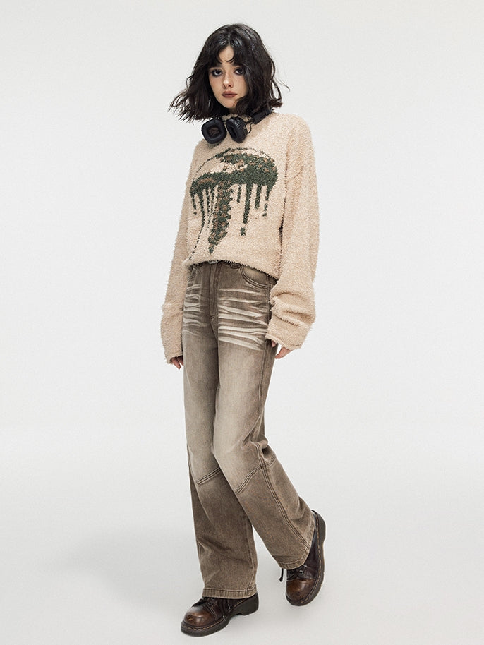 Modest Faded Denim Vintage Flare-Pants