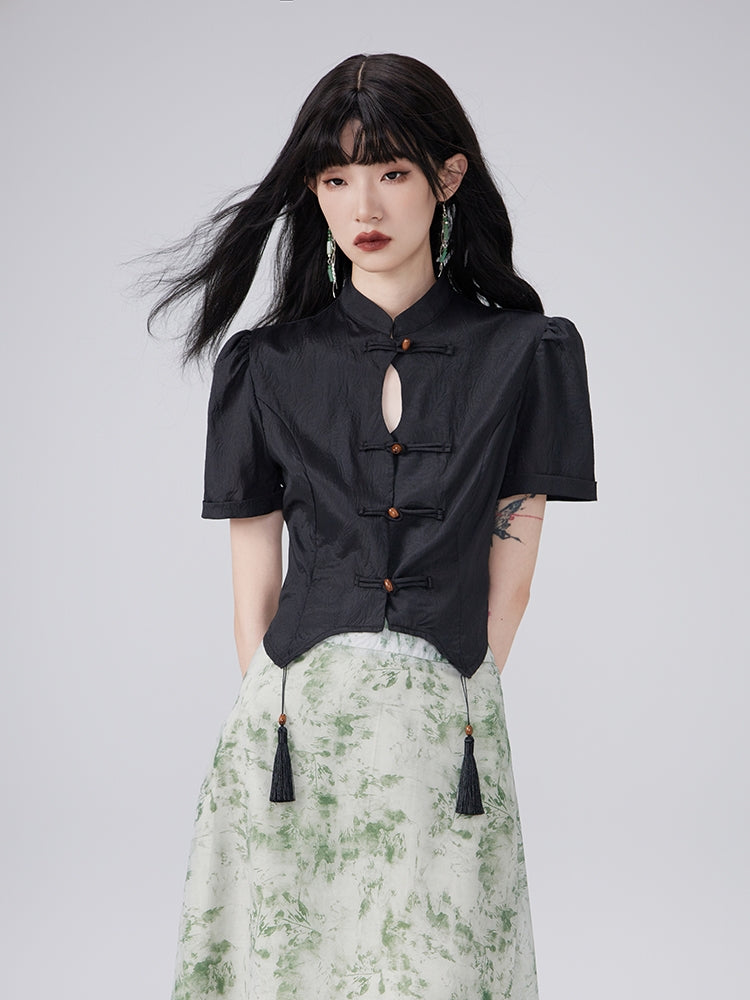 중국 술 꽃 복고풍 블라우스 및 긴 스커트