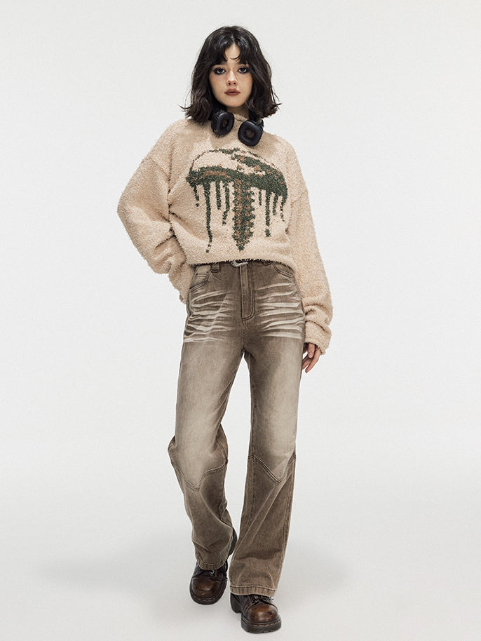 Modest Faded Denim Vintage Flare-Pants