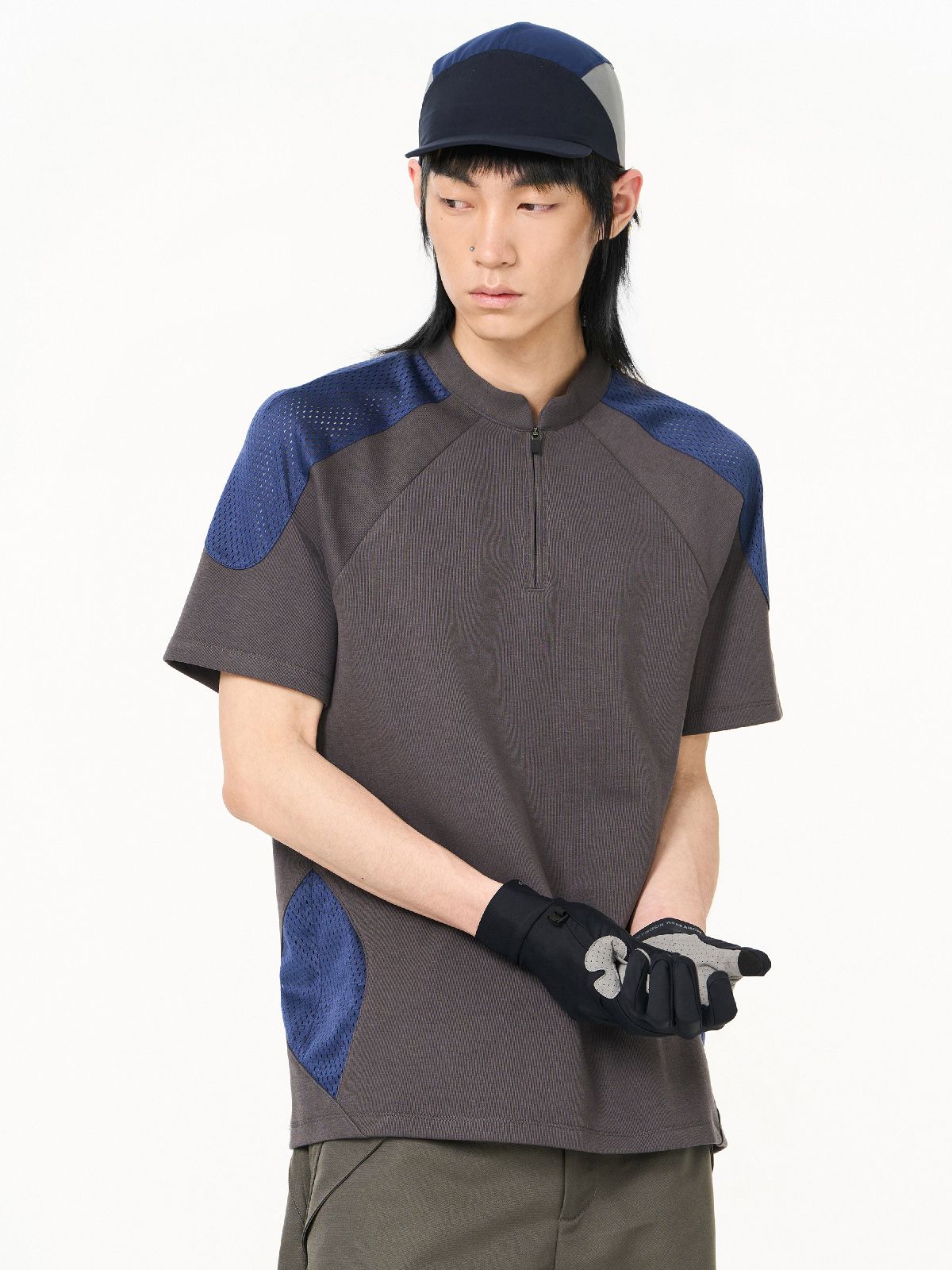 Bi-color Retro Zip Mao-color Casual Tops