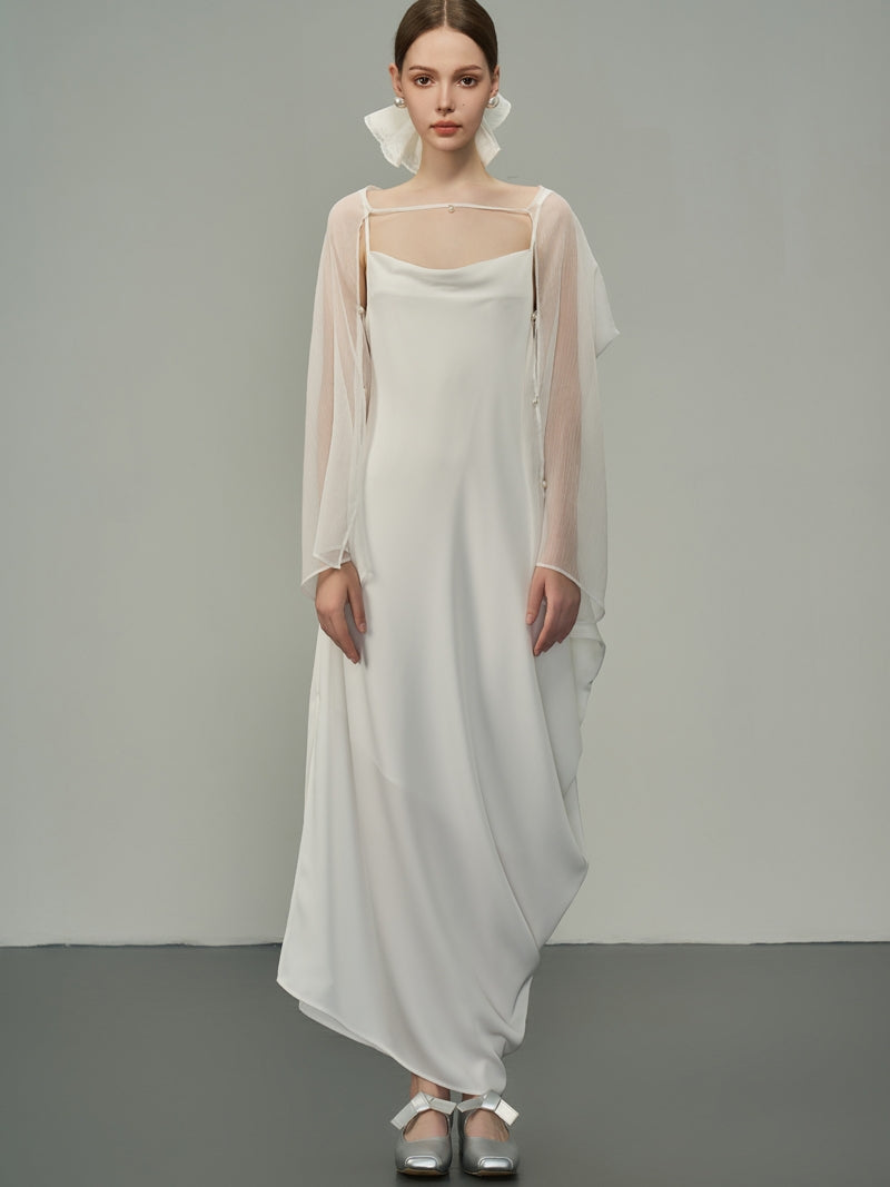 Glossy Asymmetry Drape Elegant Camisole Long-One-Piece