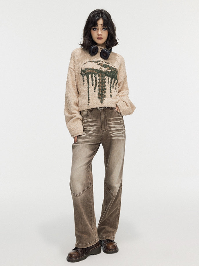Modest Faded Denim Vintage Flare-Pants