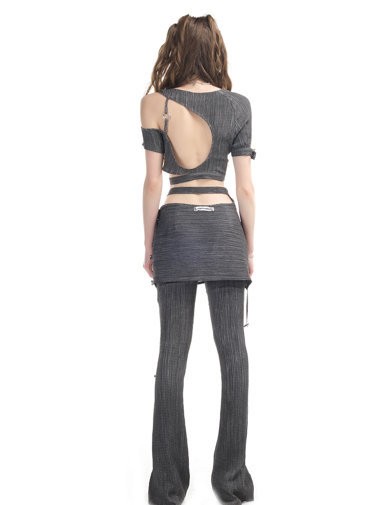Open-shoulder Nichi Belt Cropped Cool Tops&Pants