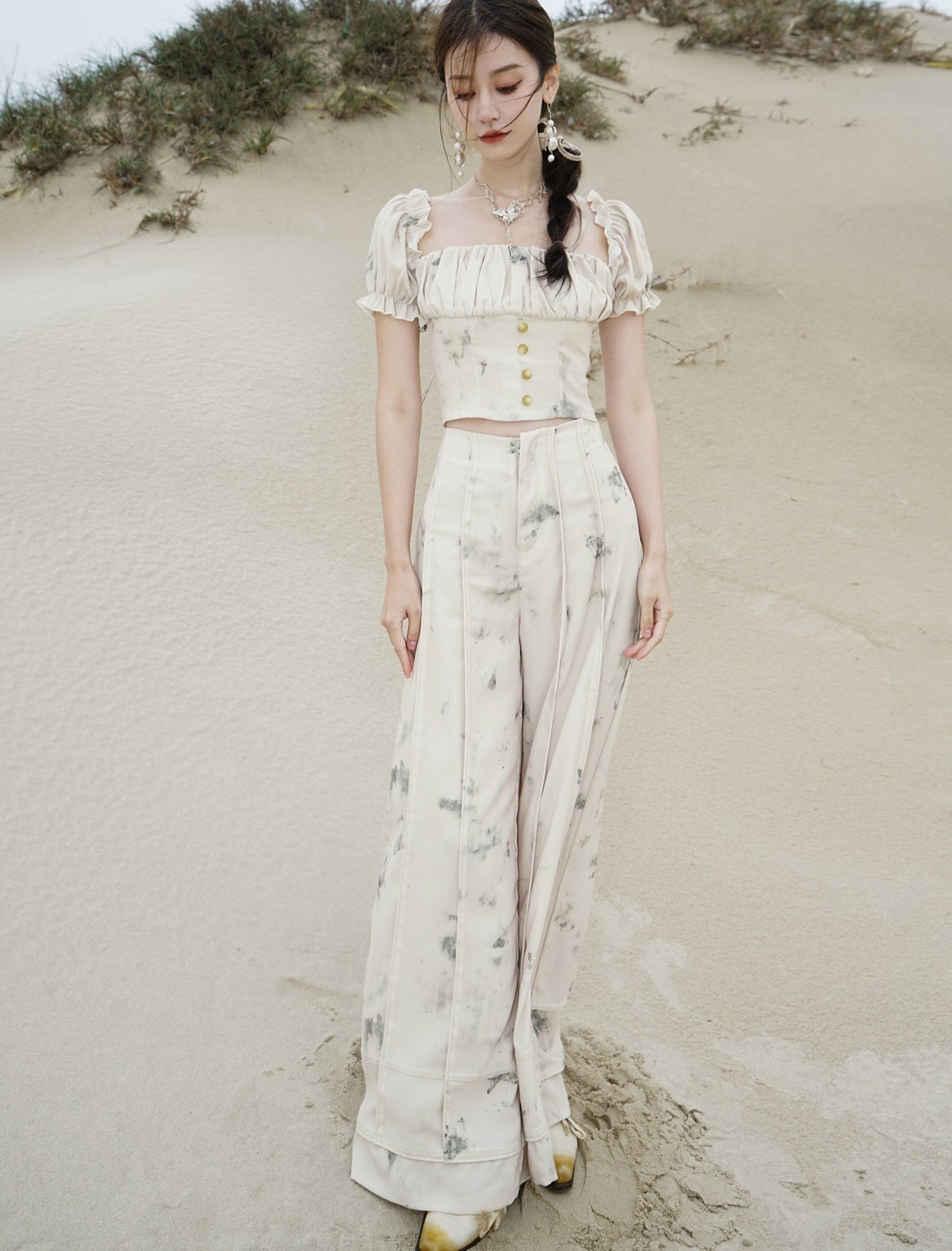 Blume Retro 2way CLOSY Setup Bluse & Wide-Hosen