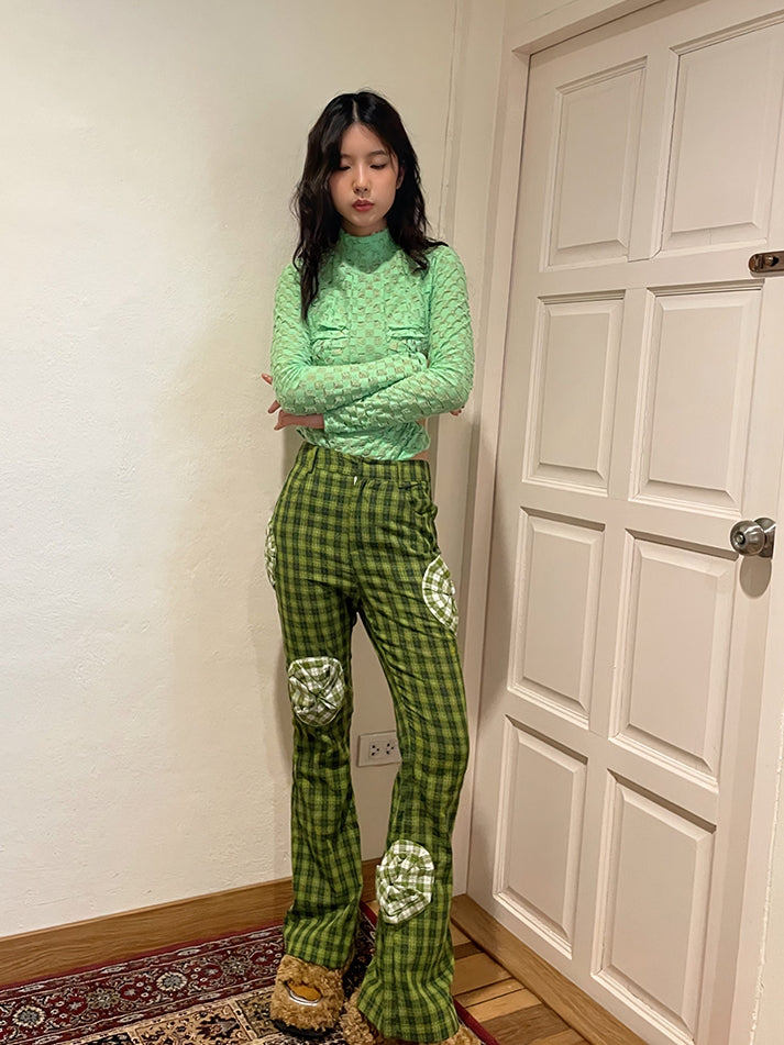 Rose Flower Checked Girly Nichi Pants