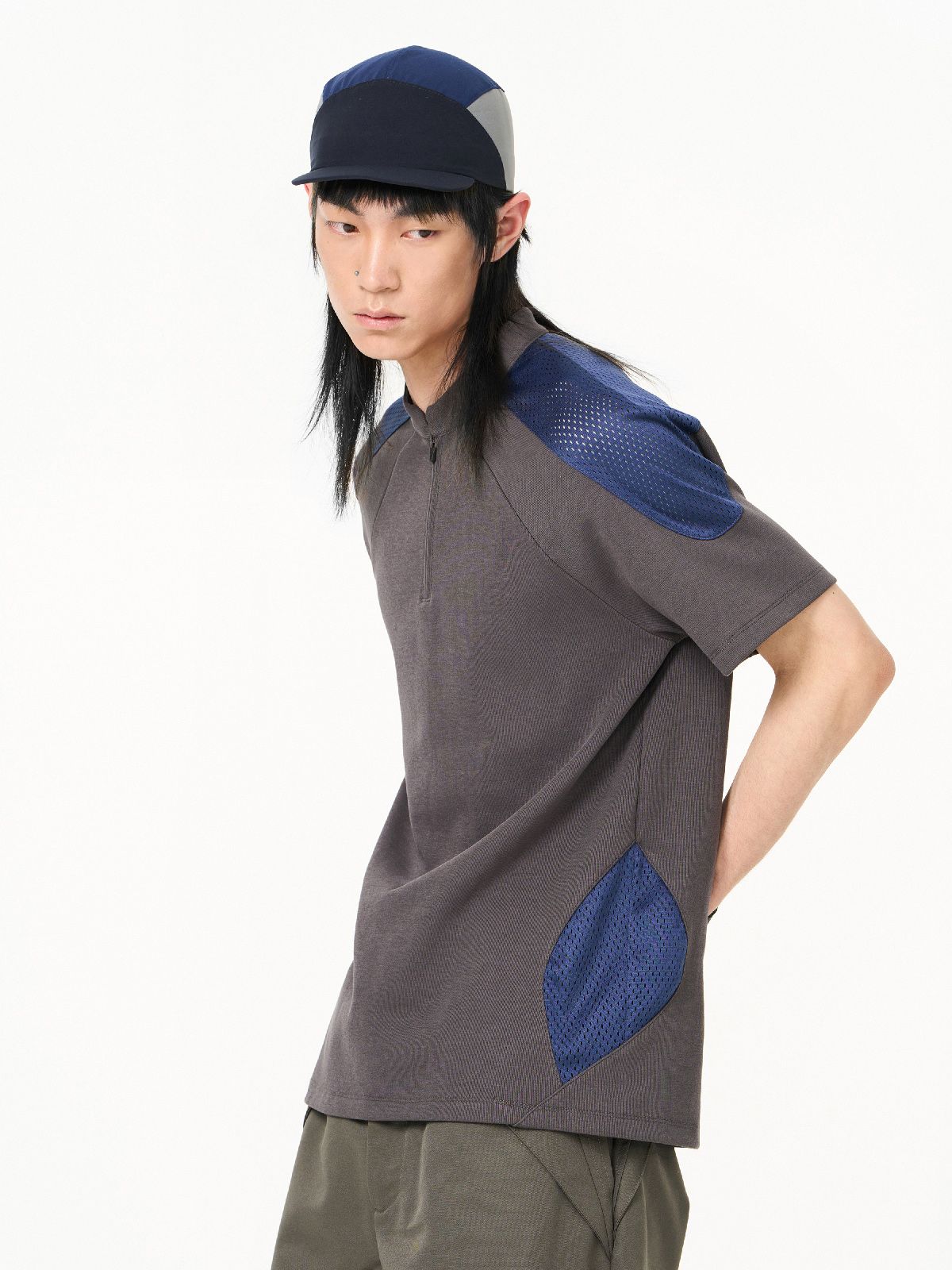 Bi-color Retro Zip Mao-color Casual Tops