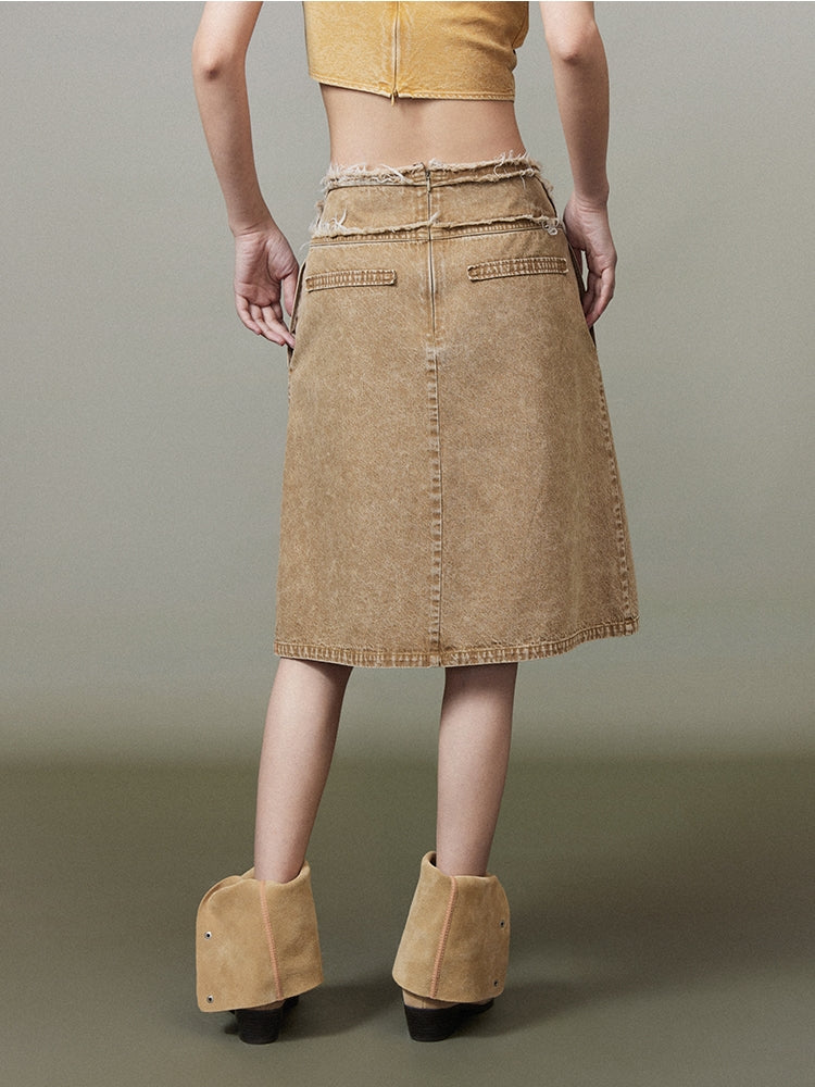 Rhinestone Falre Tassel Denim-Skirt