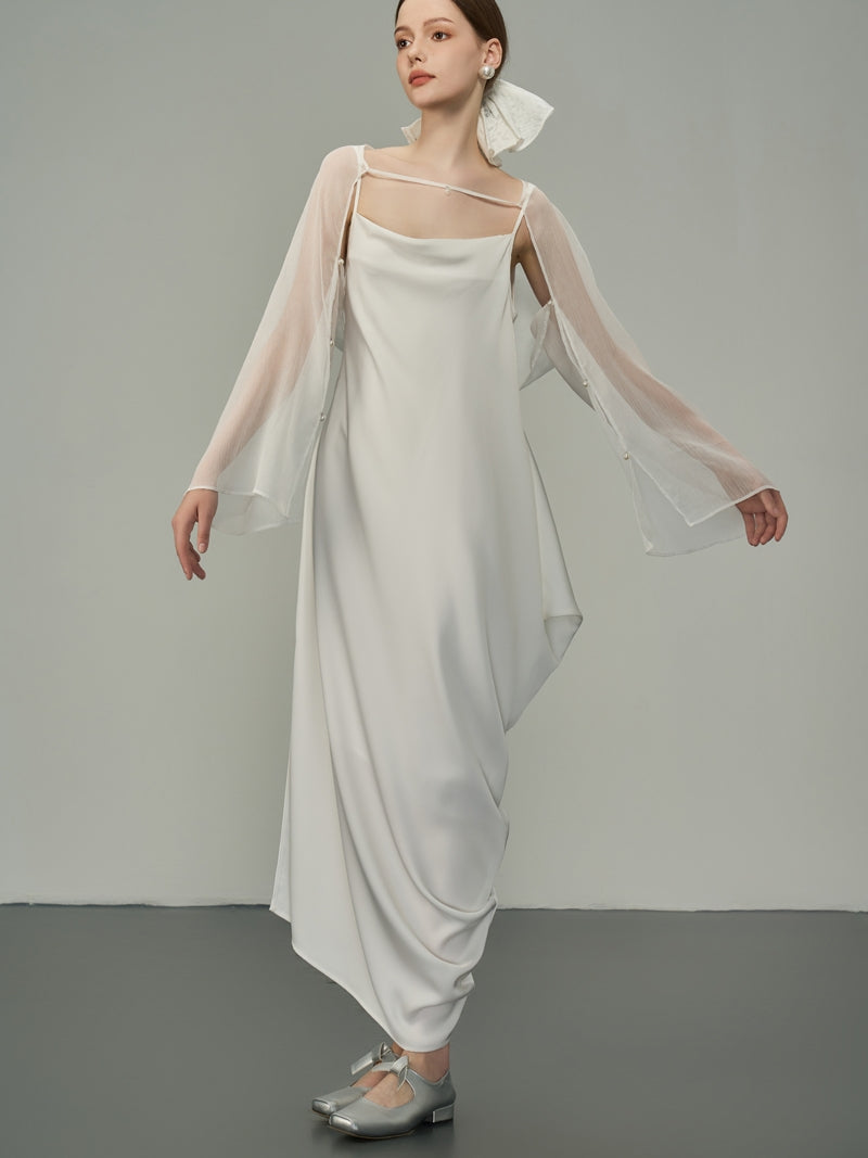 Glossy Asymmetry Drape Elegant Camisole Long-One-Piece