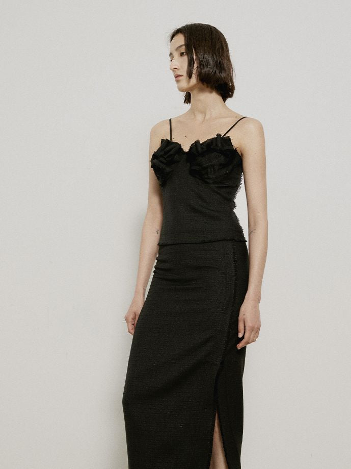 Plain Asymmetry Slit Long-Skirt
