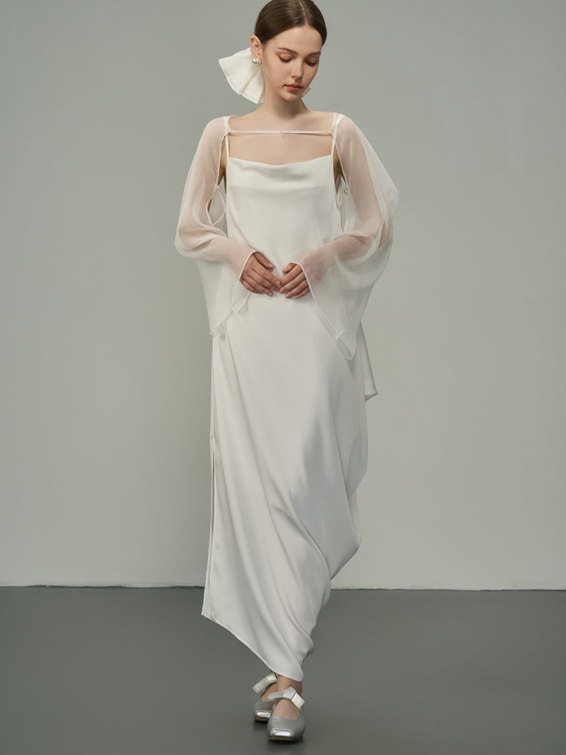 Glossy Asymmetry Drape Elegant Camisole Long-One-Piece