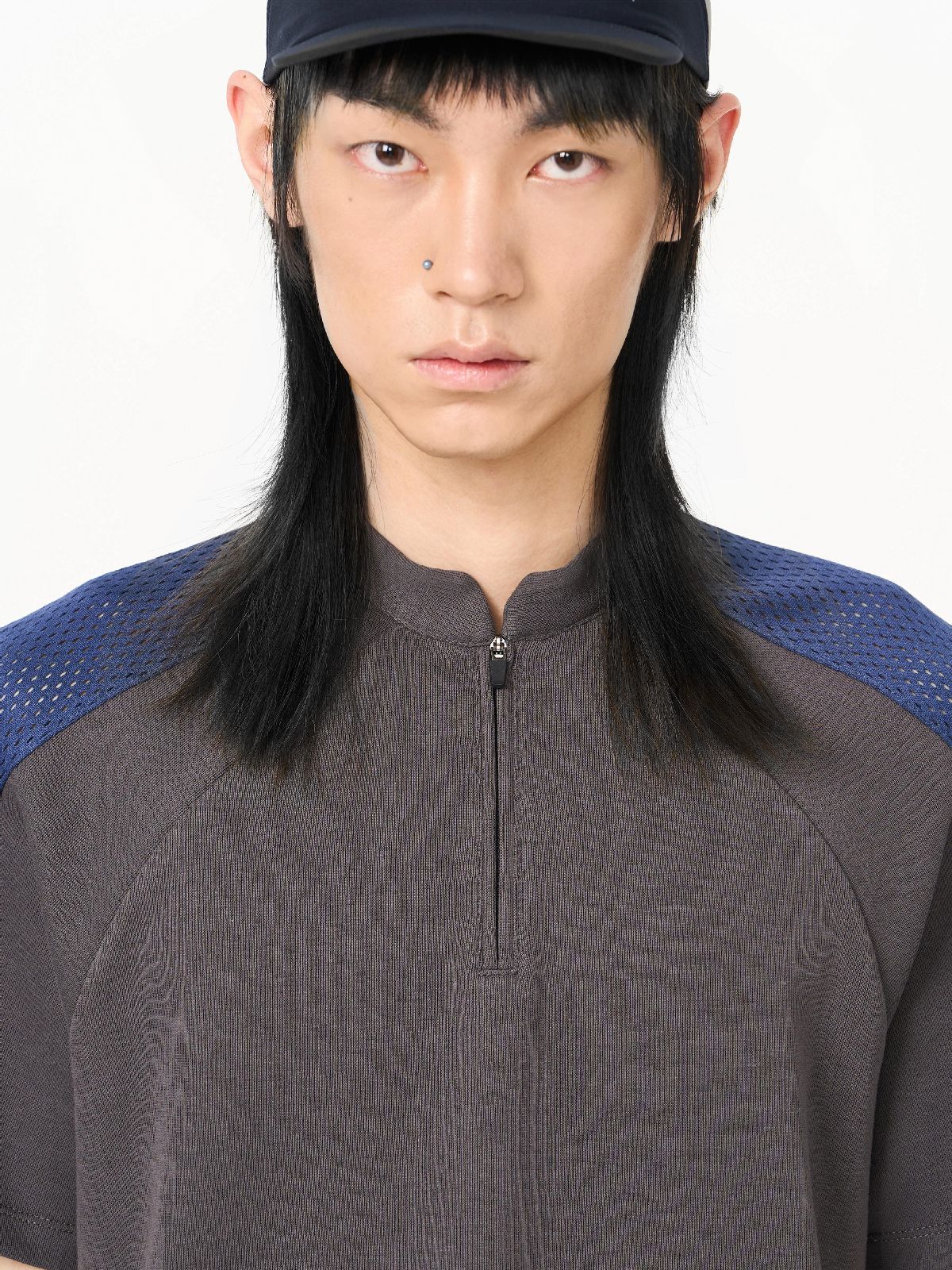 Bi-color Retro Zip Mao-color Casual Tops