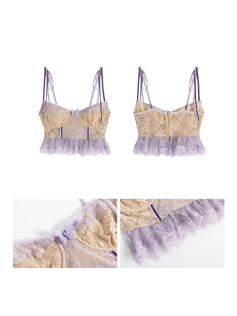 Lace Contrast Color Stitching Bra & Bottoms