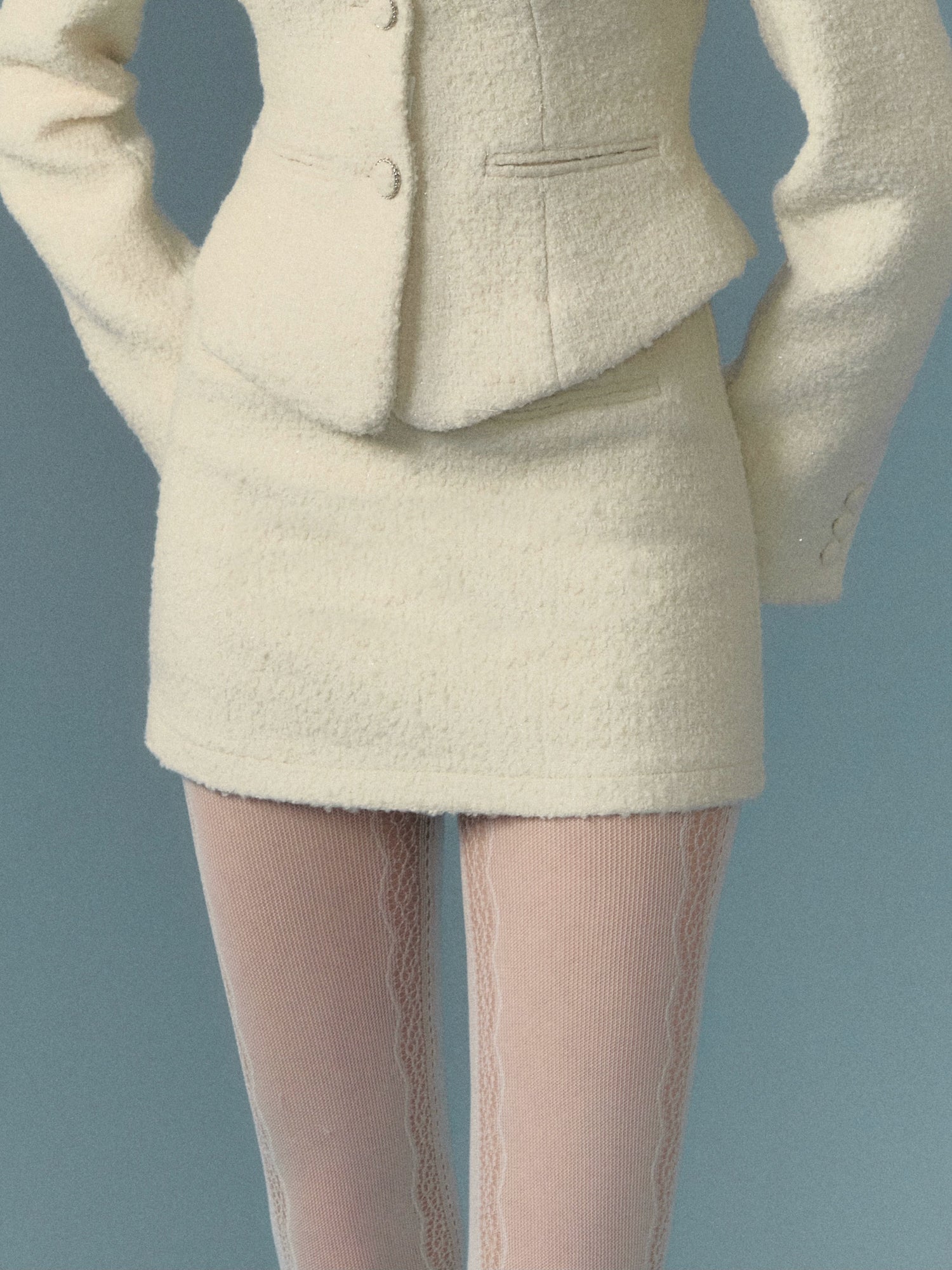 Woven Shag Retro Tweed Jacket & Short & Long Skirt