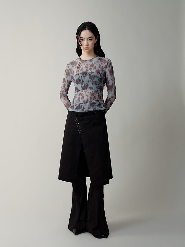 Digital Rose Printed Mesh T-shirt